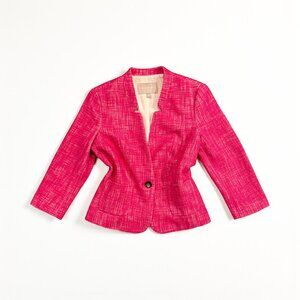 Banana Republic Pink Cotton Tweed Blazer One Button 3/4 Sleeve Women's Size 6